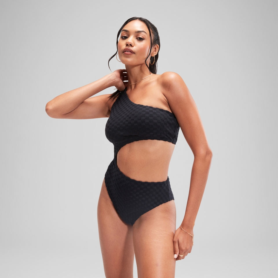 Women's Flu3nte Terry Asymmetrical Cut Out One Piece Black