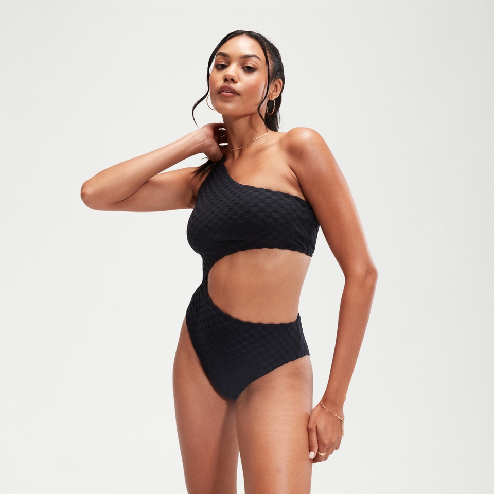 Women's Flu3nte Terry Asymmetrical Cut Out One Piece Black