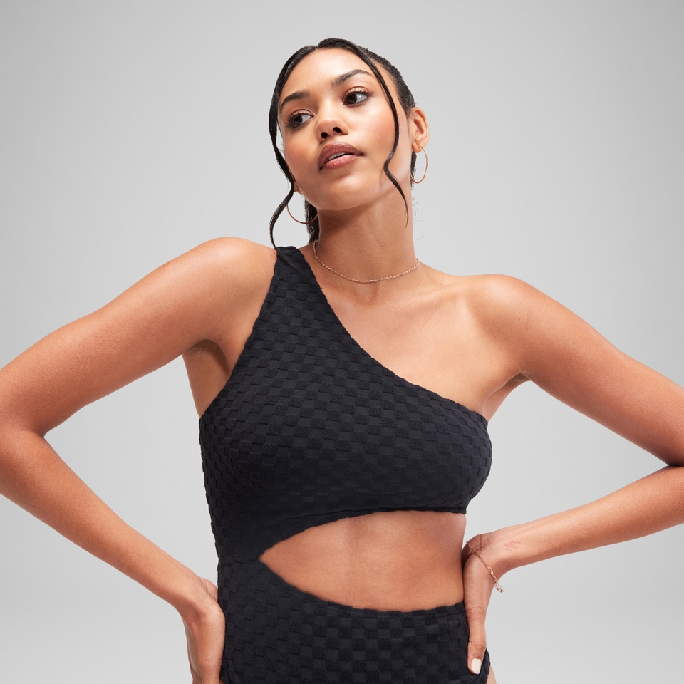Women's Flu3nte Terry Asymmetrical Cut Out One Piece Black