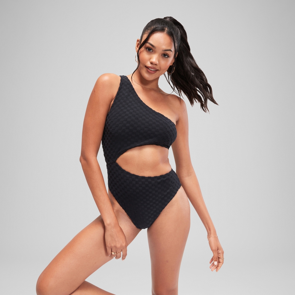 Women's Flu3nte Terry Asymmetrical Cut Out One Piece Black