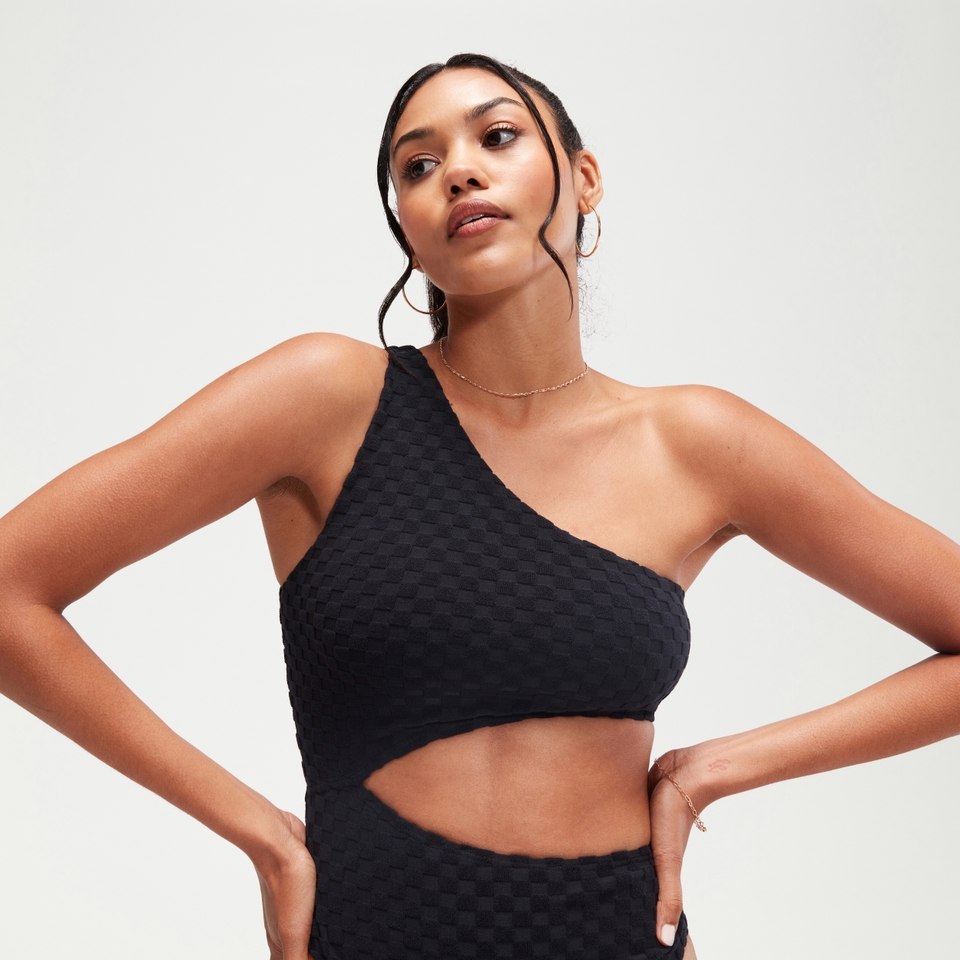 Women's Flu3nte Terry Asymmetrical Cut Out One Piece Black