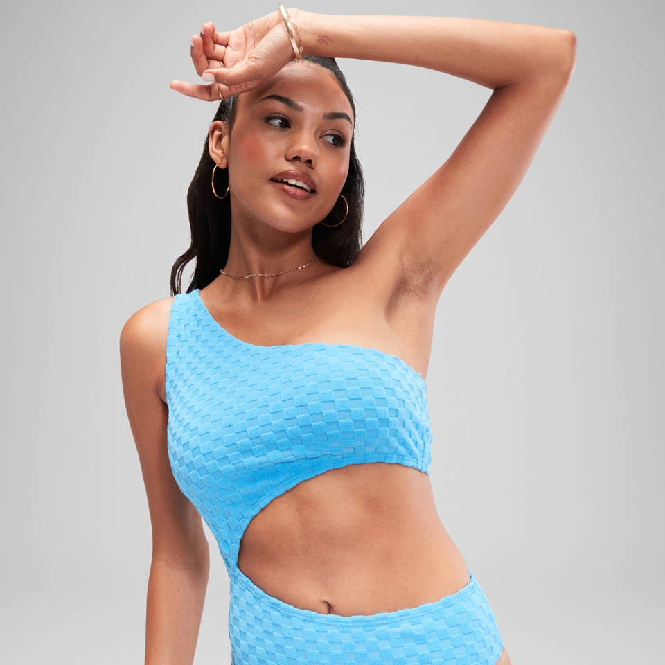 Blauer FLU3NTE asymmetrischer Badeanzug mit Cut-Out