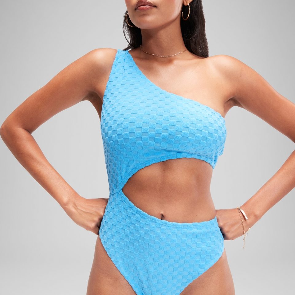 Blauer FLU3NTE asymmetrischer Badeanzug mit Cut-Out