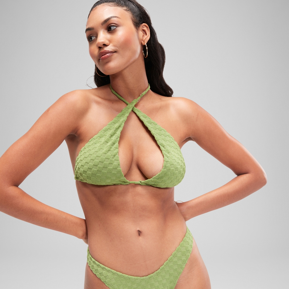 FLU3NTE Terry Triangle Bikini Top Green
