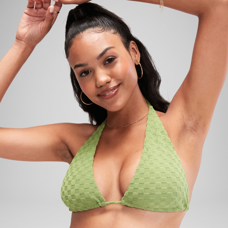 FLU3NTE Terry Triangle Bikini Top Green