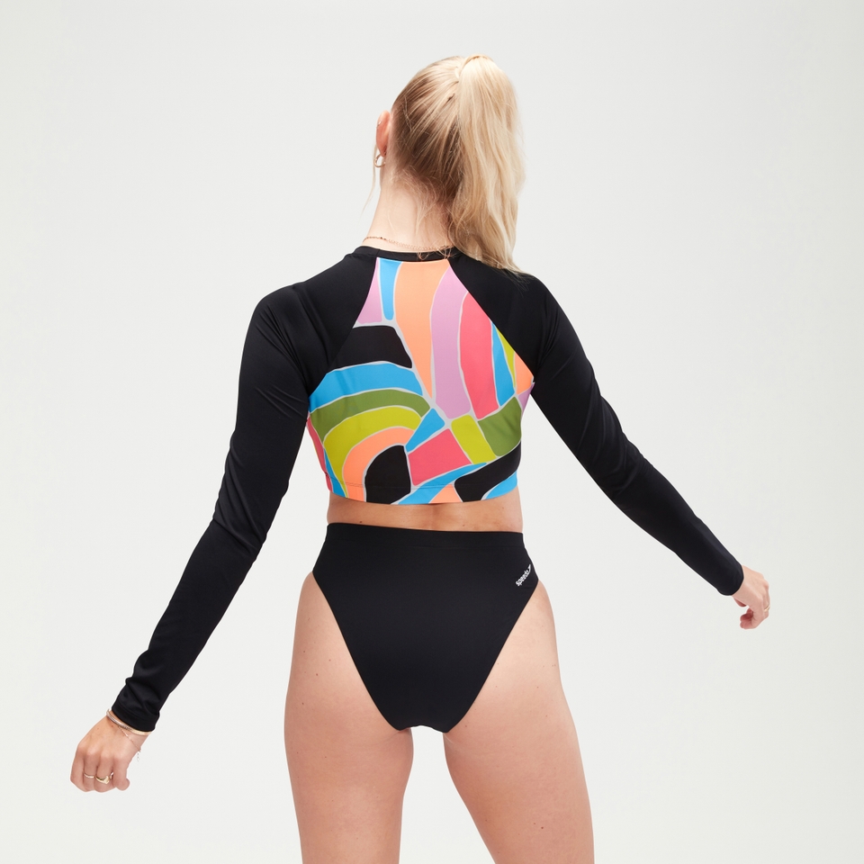 Women's FLU3NTE Print Long Sleeve Bikini Crop Top Black