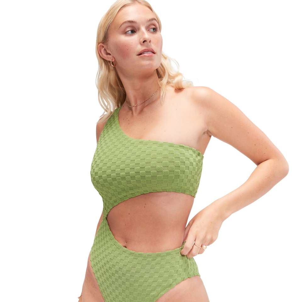 Grüner FLU3NTE asymmetrischer Badeanzug mit Cut-Out