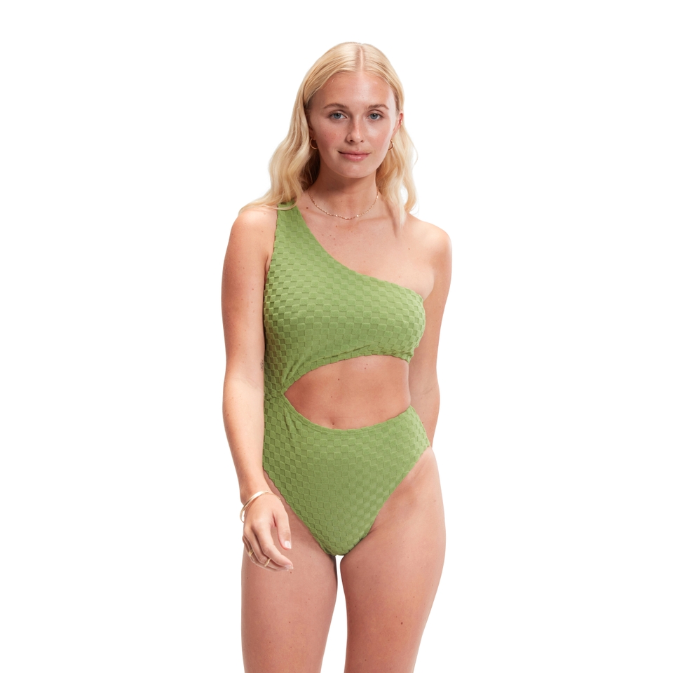 Grüner FLU3NTE asymmetrischer Badeanzug mit Cut-Out