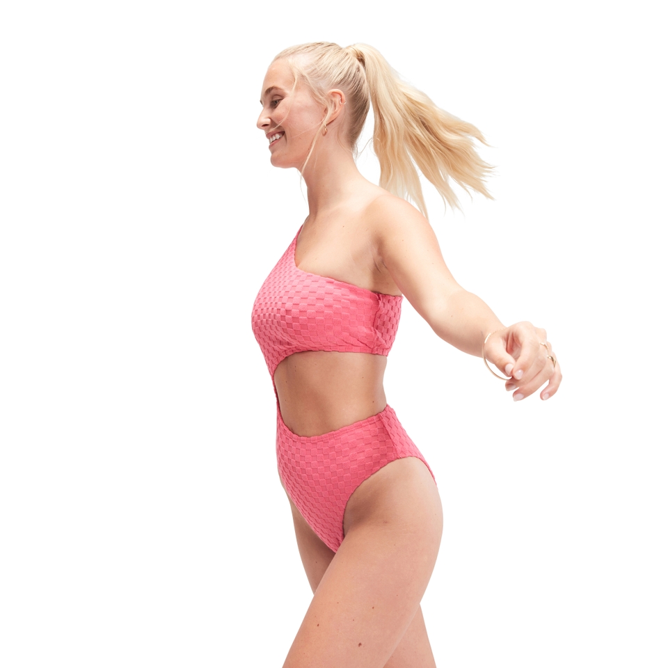 Monopièce à découpe asymétrique en tissu éponge Flu3nte pour femmes, rose