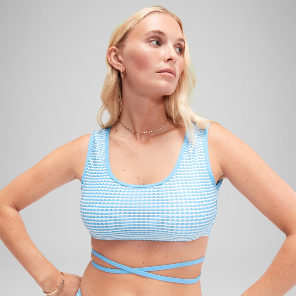 Blaues FLU3NTE Wickel-Cropped-Top mit Vichy-Karos