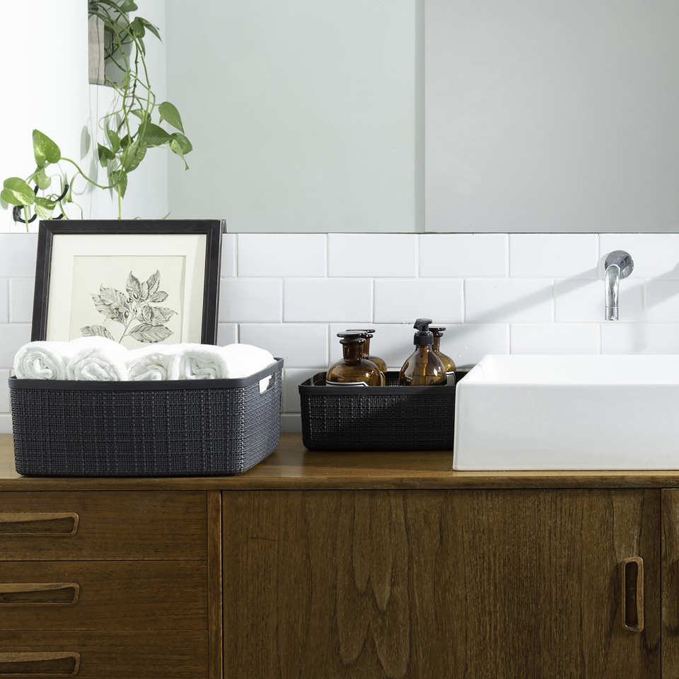 Curver Medium Jute Basket 12L Grey Homebase