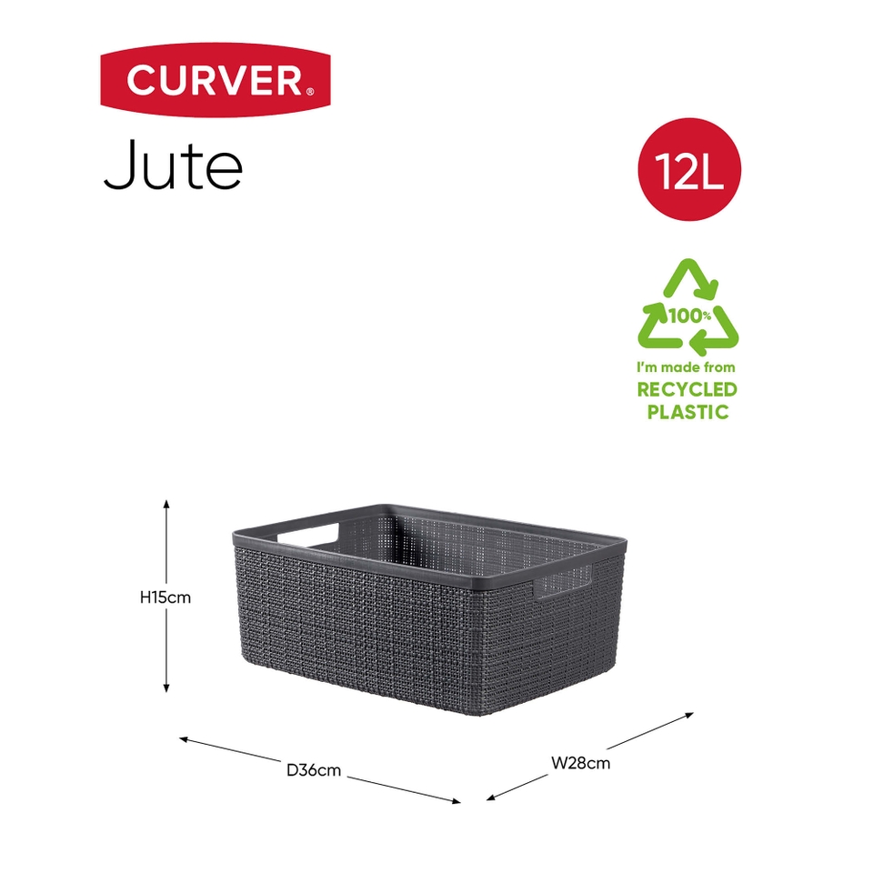 Curver Medium Jute Basket 12L Grey Homebase