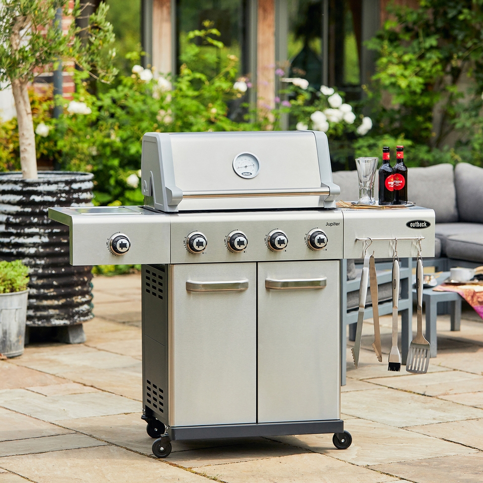 Outback Jupiter Pro 4 Burner Hybrid Gas BBQ - Stainless Steel