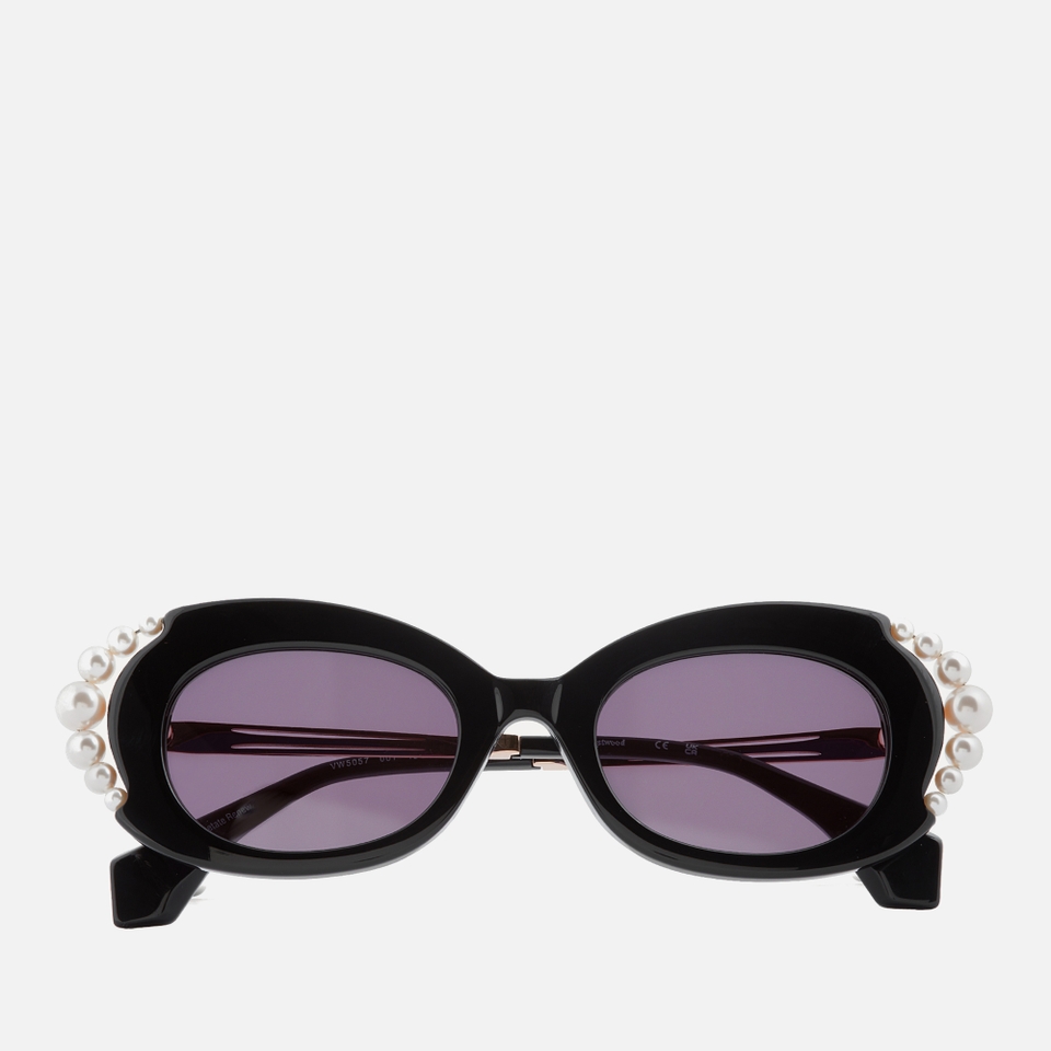 Vivienne Westwood Women's Pearl Cat Eye Sunglasses - Shiny Solid Black