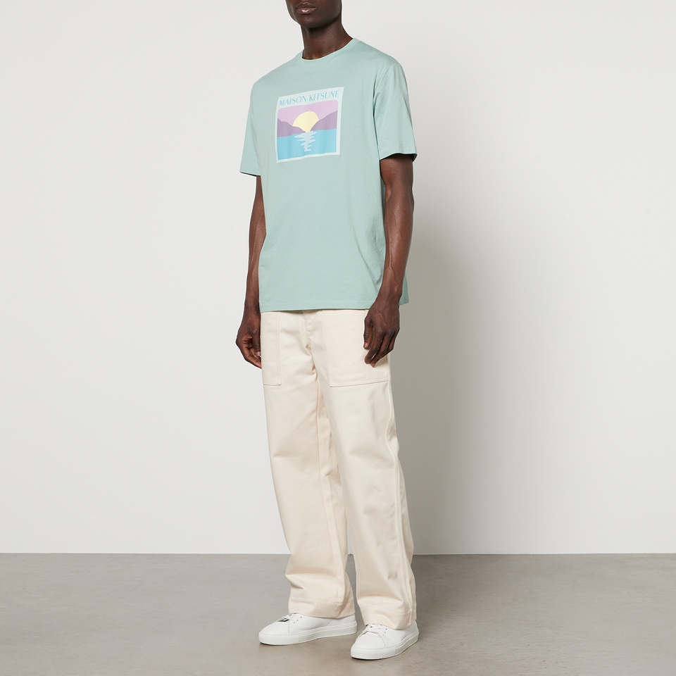 【Maison Kitsune】SUNSET POSTCARD COMFORT TEE-SHIRT◆MM00122 Green Sunset Postcard T-Shirt by Maison Kitsuné on Sale