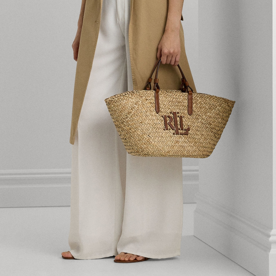Lauren Ralph Lauren Shelbie Leather-Trimmed Sea Grass Medium Tote Bag