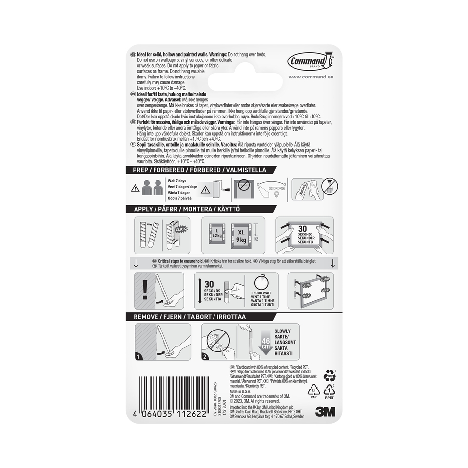 Command Adhesive Large & X-Large Heavyweight Picture Hanging Strips - White (up to 7.2 & 9 kg)