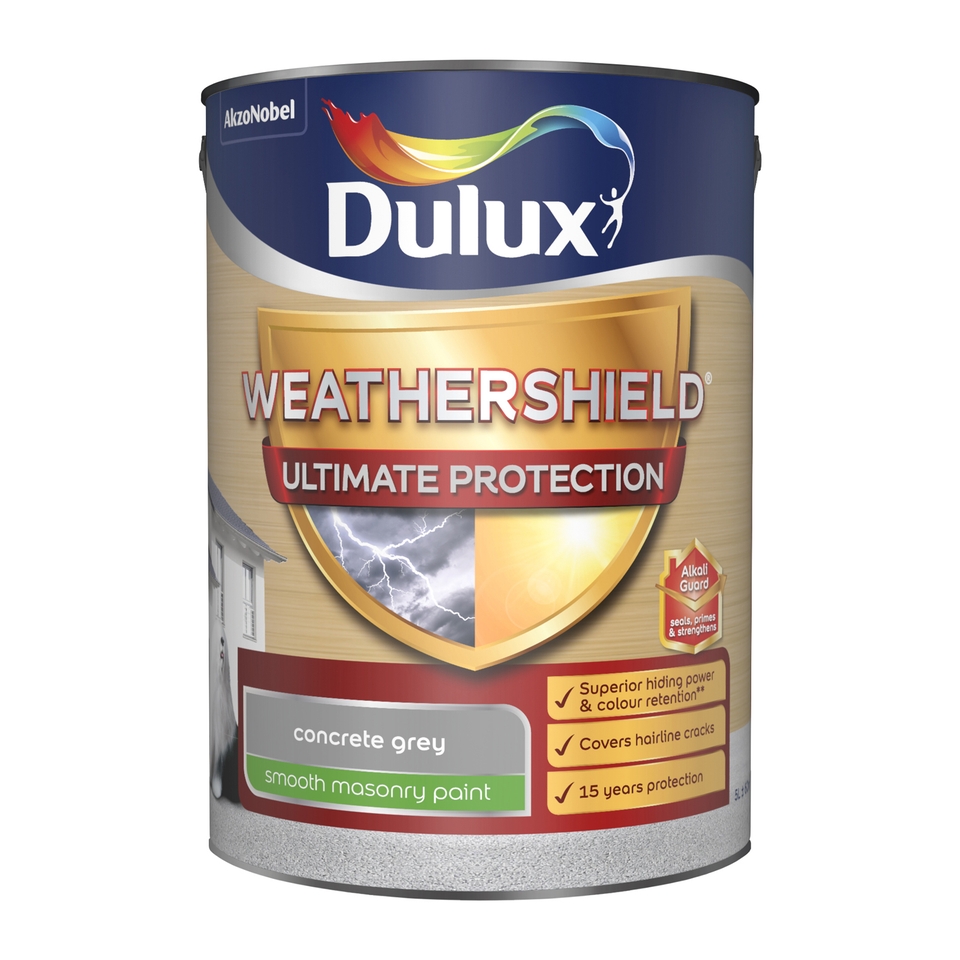 Dulux Weathershield Ultimate Protection Smooth Matt Masonry Paint Concrete Grey - 5L