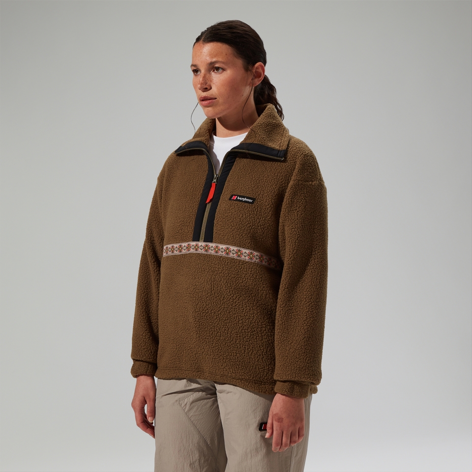 Halb-Zip-Fleece Rhynie Aztec Unisex-Jacke - Braun/Schwarz