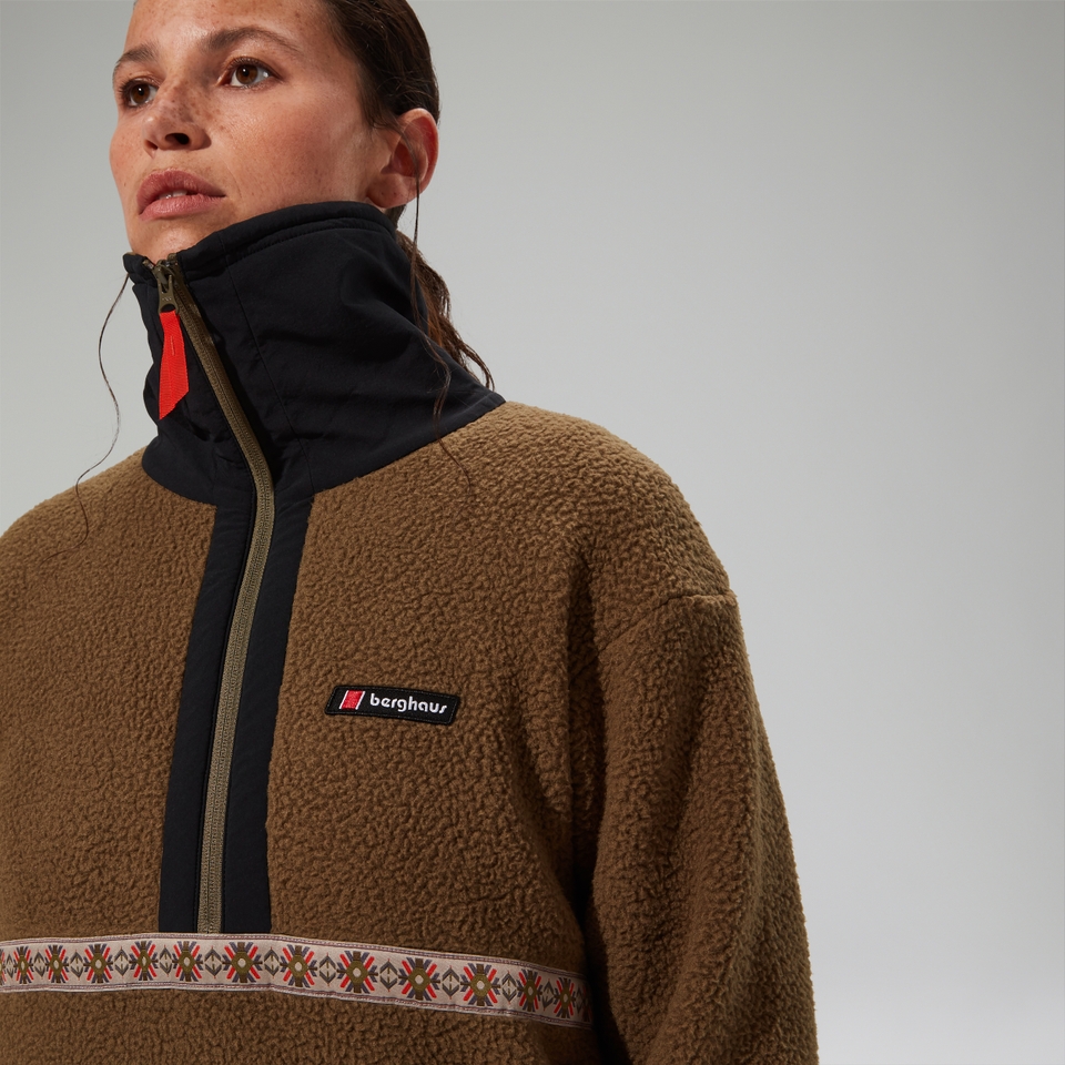 Halb-Zip-Fleece Rhynie Aztec Unisex-Jacke - Braun/Schwarz