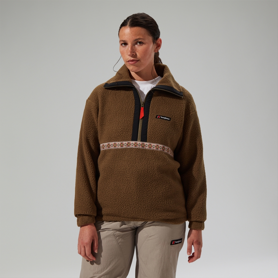 Halb-Zip-Fleece Rhynie Aztec Unisex-Jacke - Braun/Schwarz