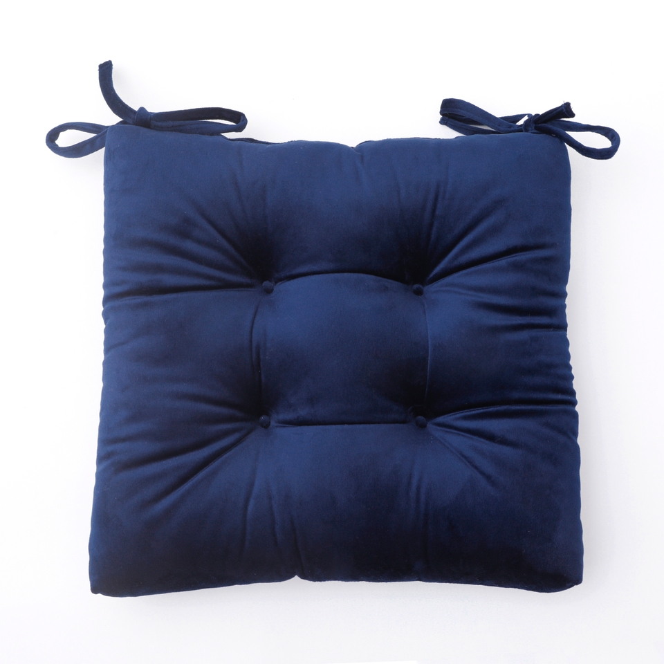 Velvet Seat Pad Navy 40x40cm Homebase