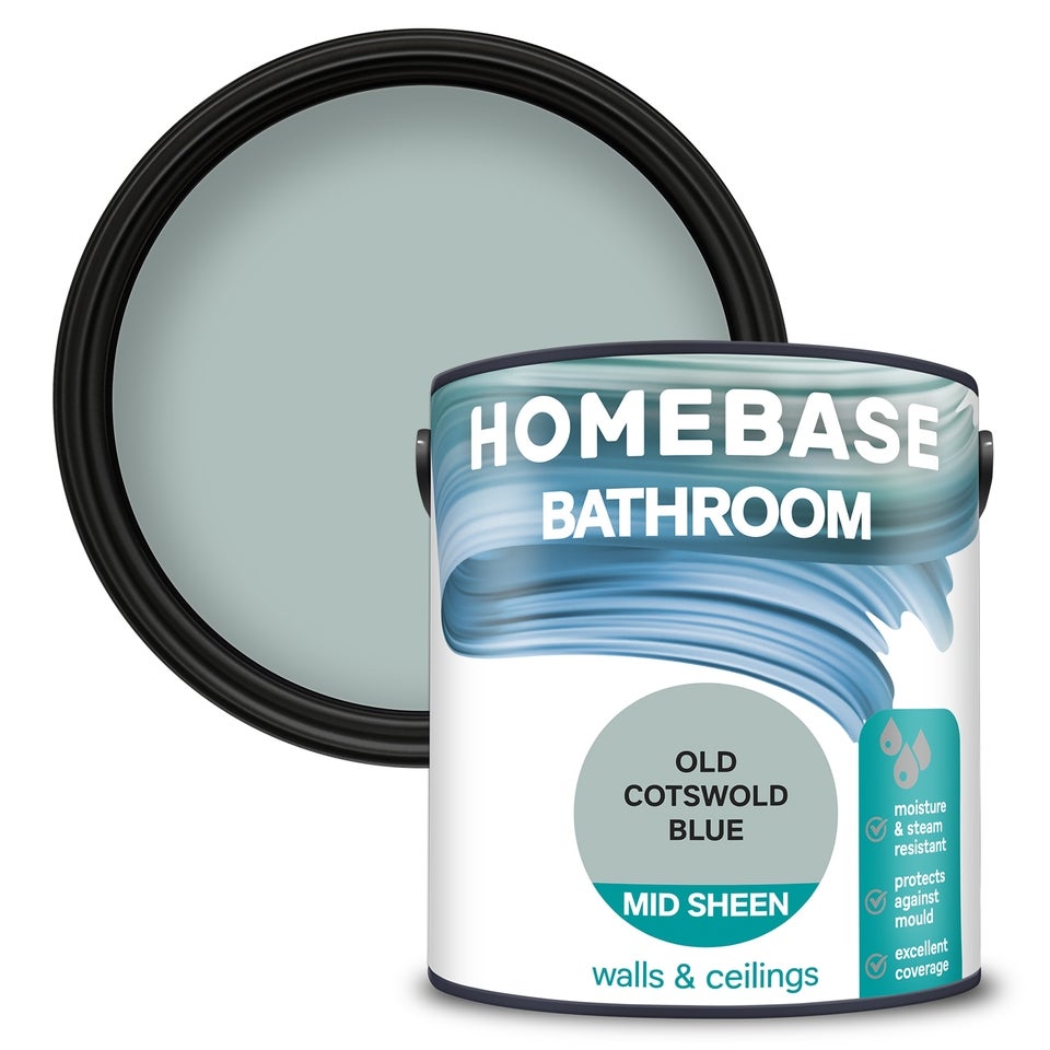 Homebase Bathroom Mid Sheen Paint Old Cotswold Blue - 2.5L | Homebase