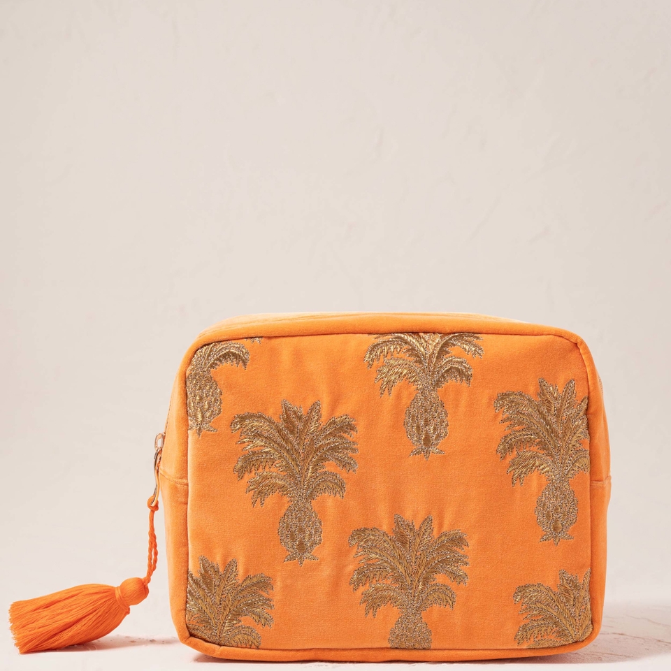 Elizabeth Scarlett Pineapple Velvet Wash Bag - Orange
