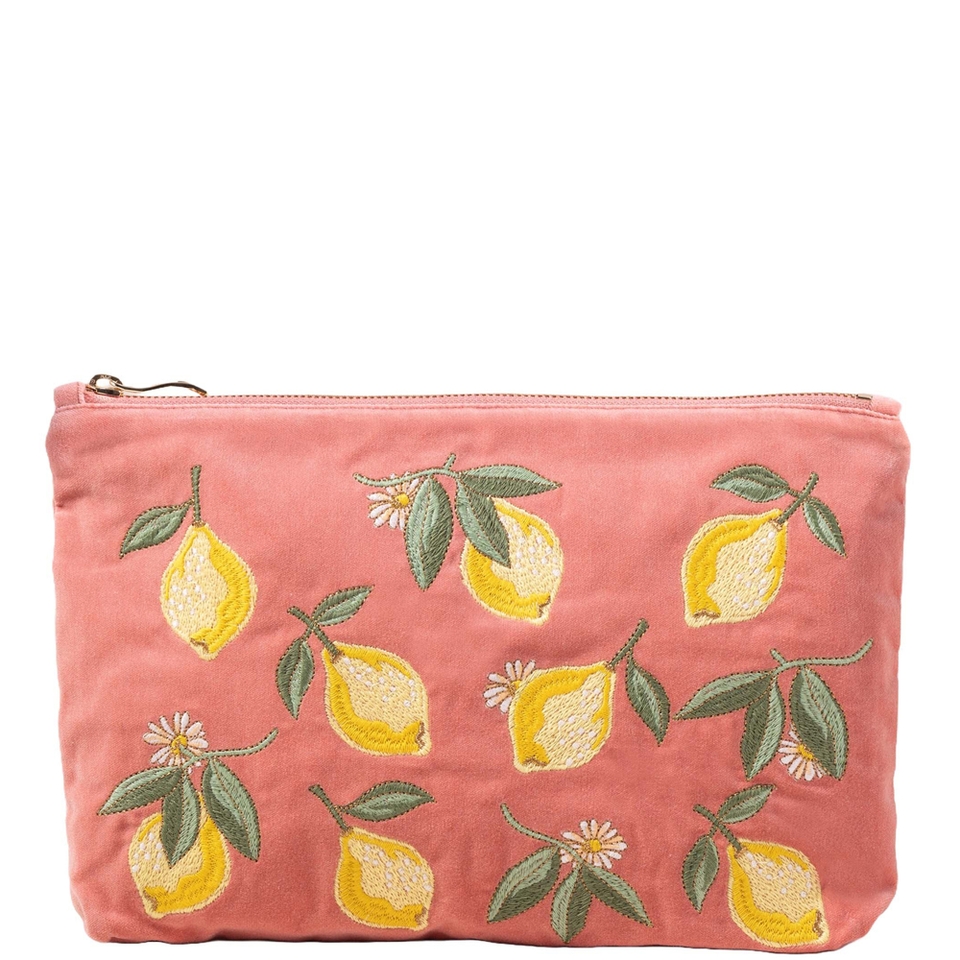 Elizabeth Scarlett Lemon Blossom Coral Velvet Everyday Pouch LOOKFANTASTIC