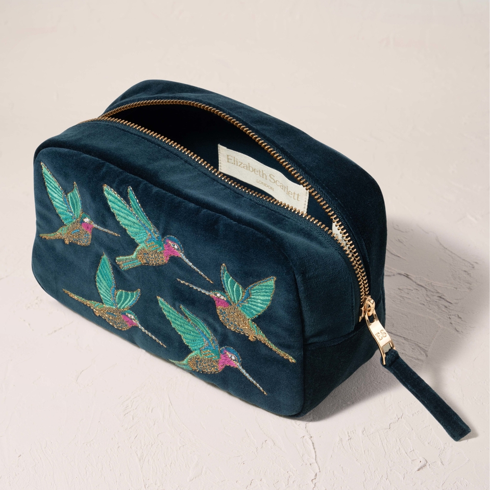 Elizabeth Scarlett Pineapple Cobalt Velvet Cosmetics Bag