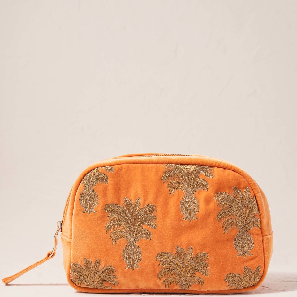 Elizabeth Scarlett Pineapple Velvet Cosmetics Bag - Orange