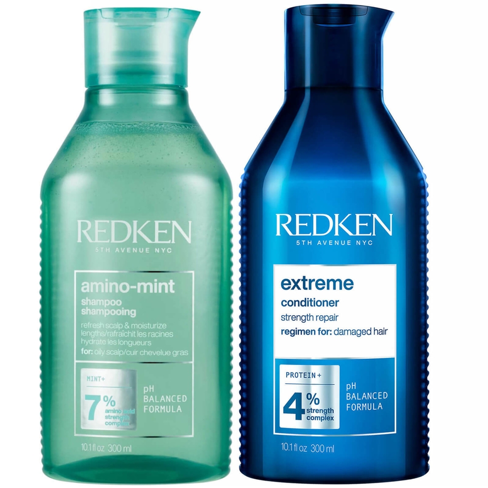 Redken Amino Mint Scalp Cleansing for Greasy Hair Shampoo and Extreme Damage Repair Conditioner Bundle