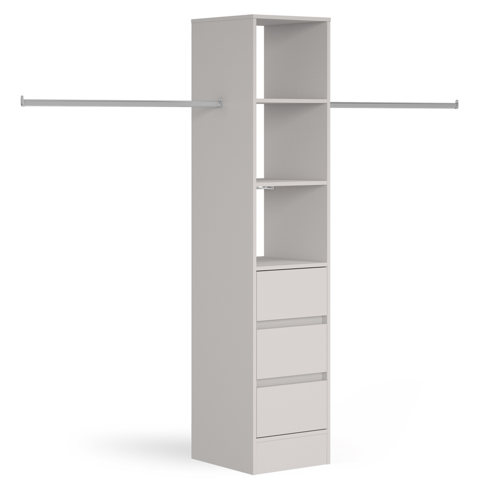 Dove Grey Tower Unit 450mm with 3 Drawers and 1 Hanger Bar