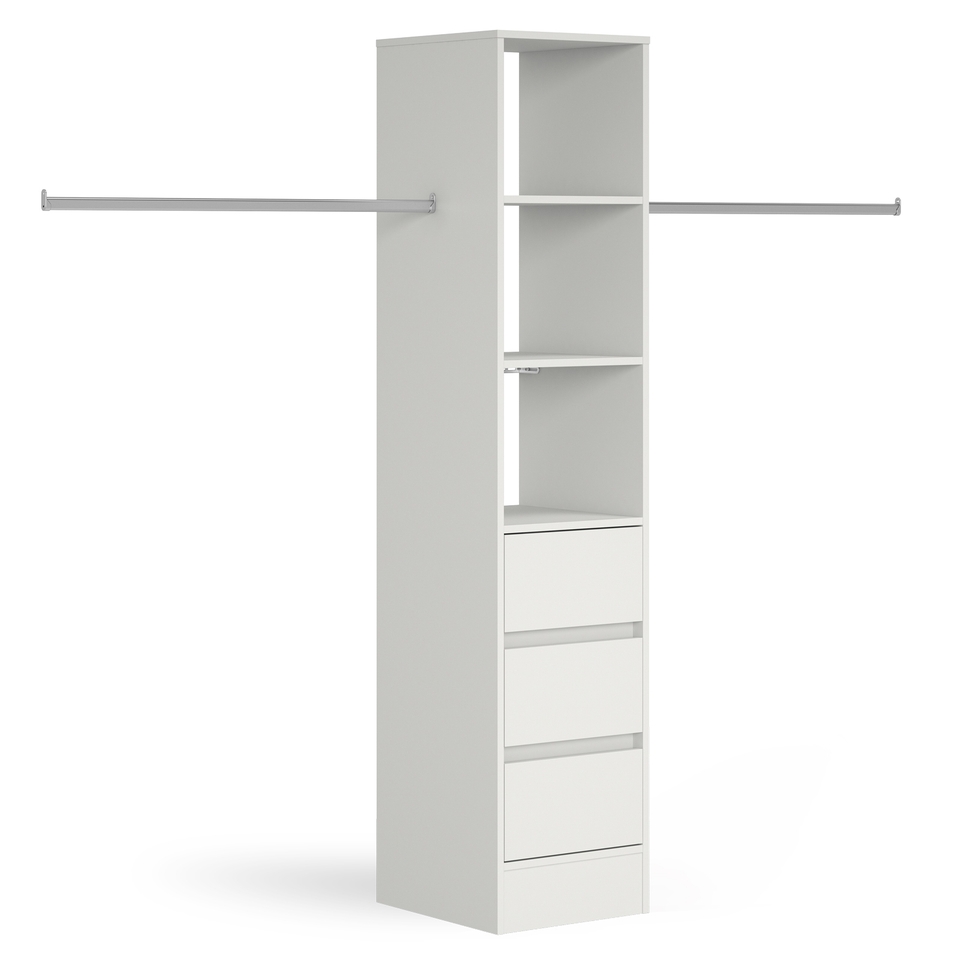 White Tower Unit 450mm with 3 Drawers and 1 Hanger Bar
