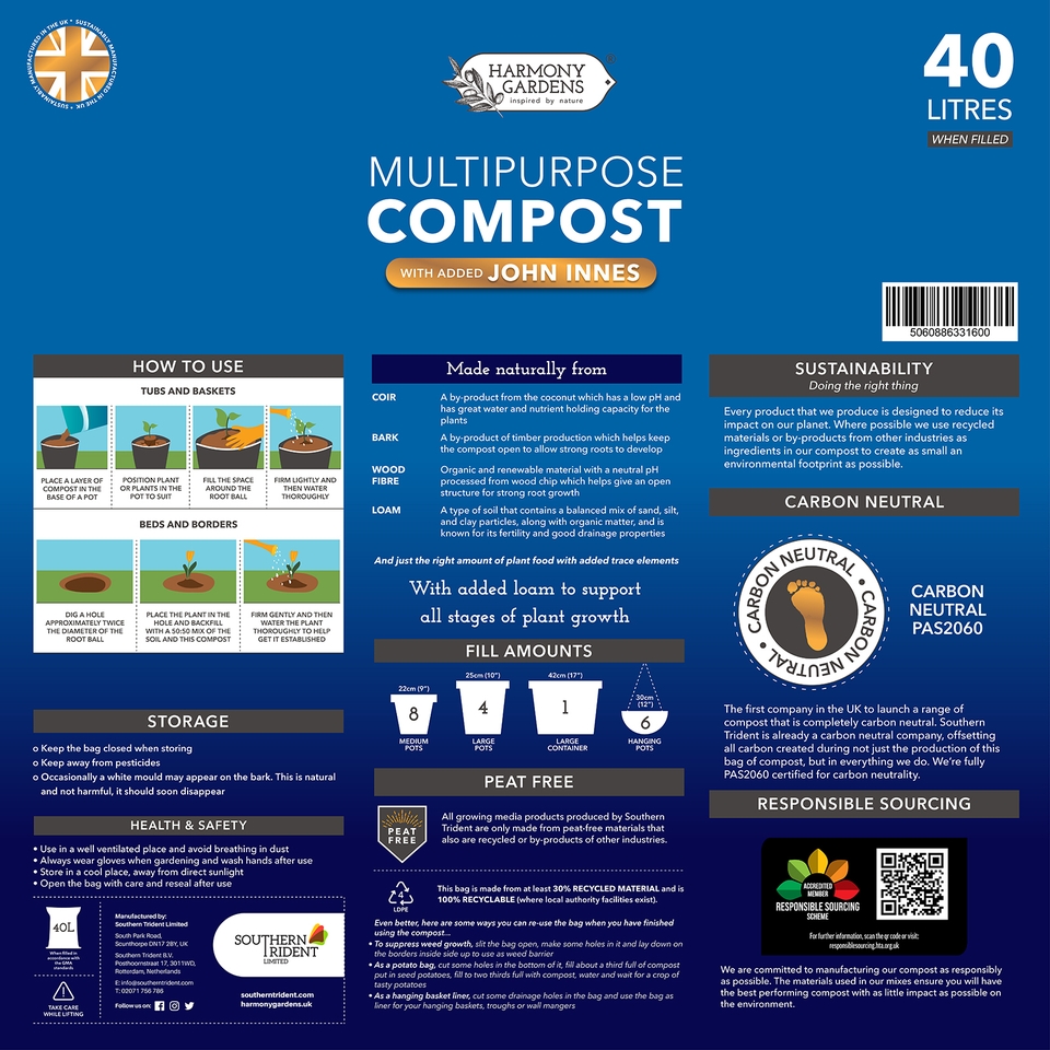 Harmony Gardens Multi-Purpose Compost with added John Innes - 40L