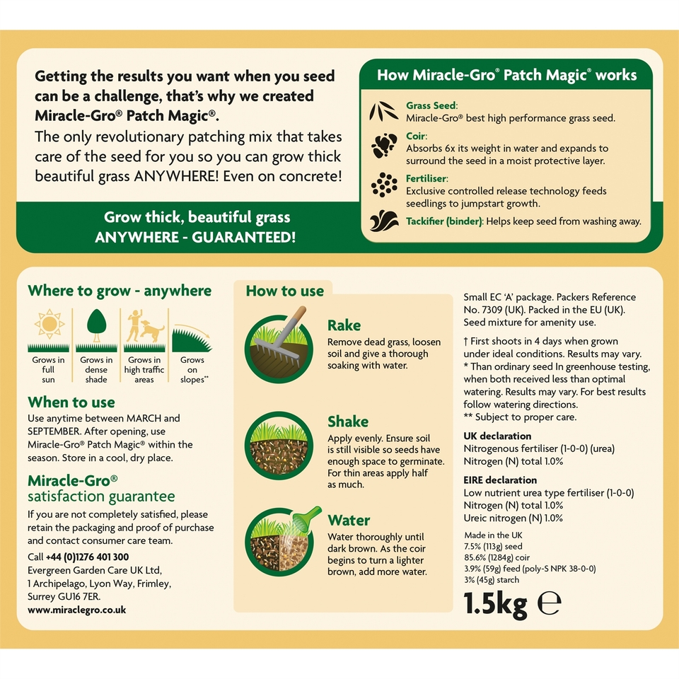 Miracle-Gro Patch Magic Grass Seed, Feed & Coir - 20 Patch Bag