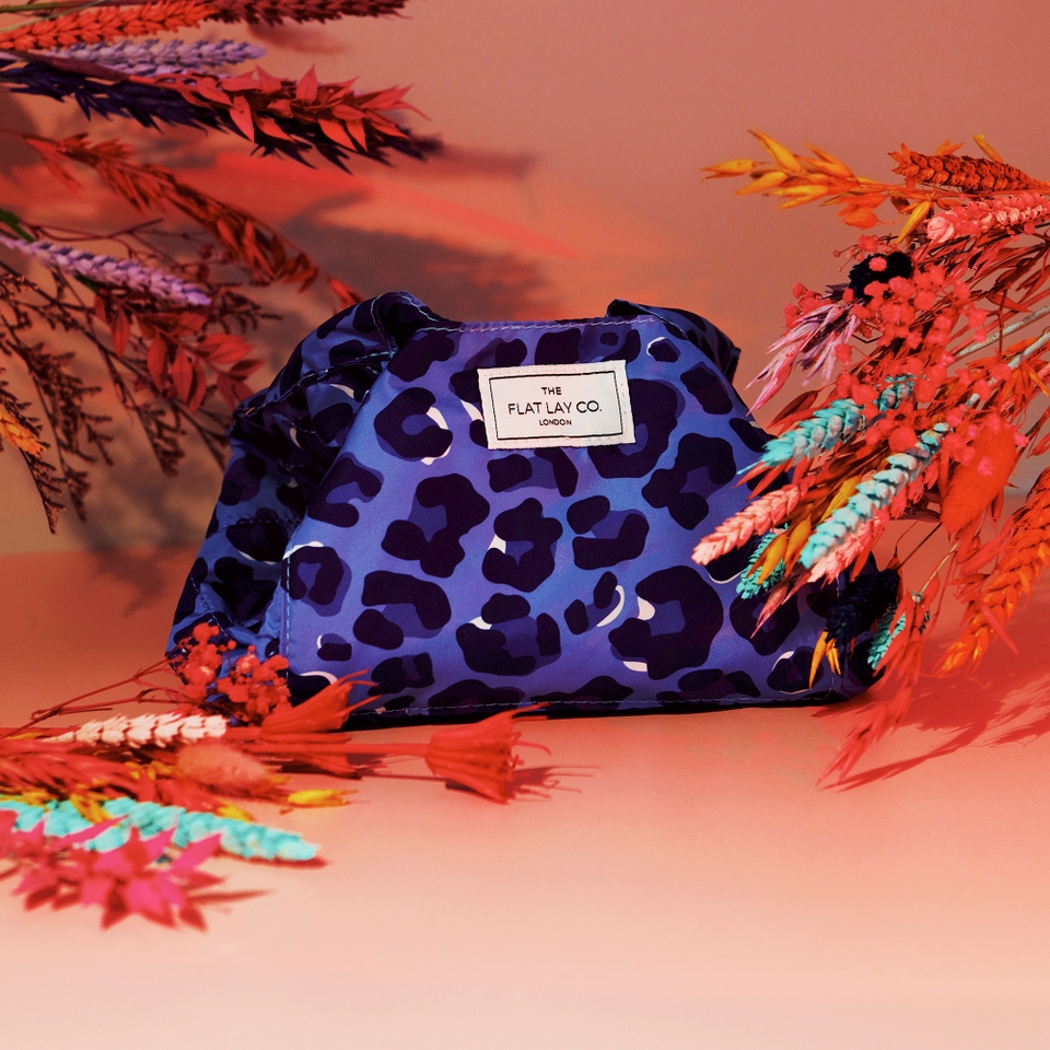 The Flat Lay Co. Drawstring Makeup Bag - Blue Leopard