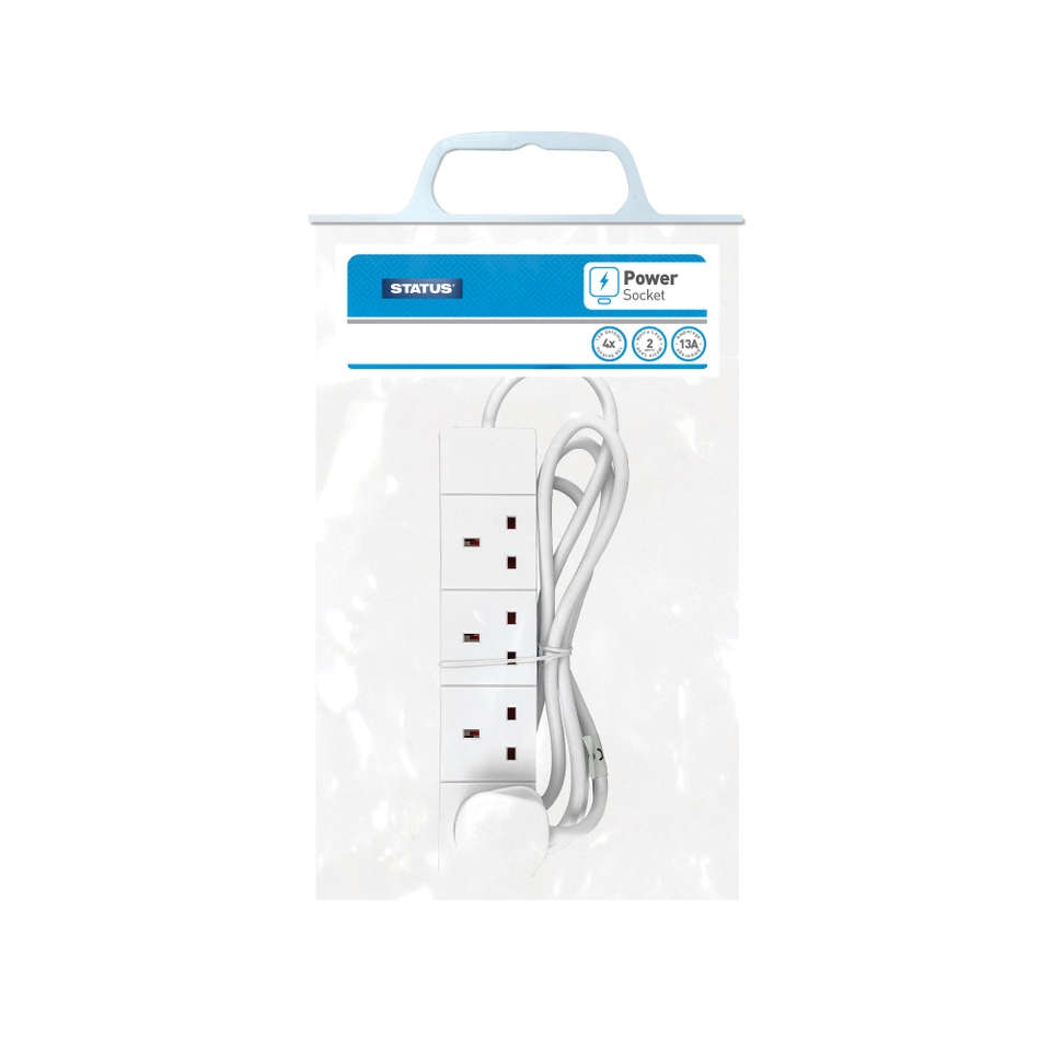 Status 4 Socket Extension Lead 2m White Homebase