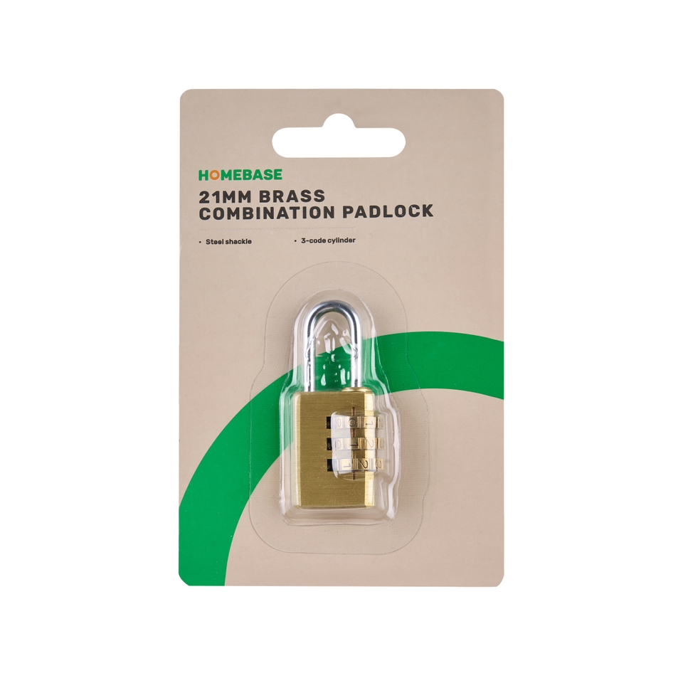 Homebase Solid Brass Combination Padlock 21mm