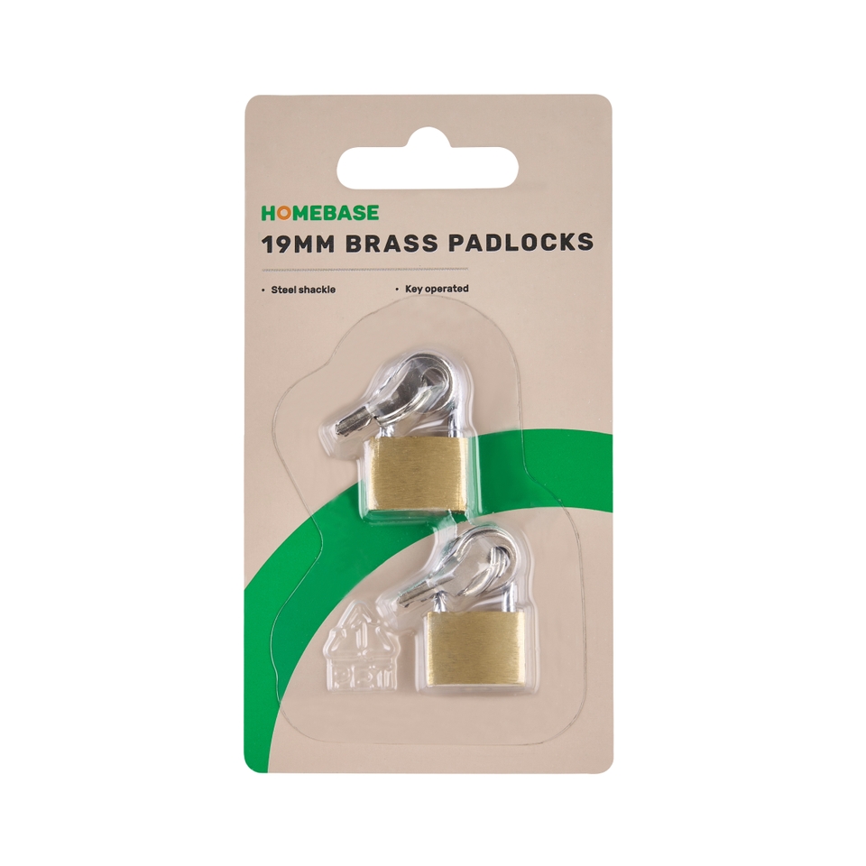 Homebase Sold Brass Padlock 19mm - Pack of 2