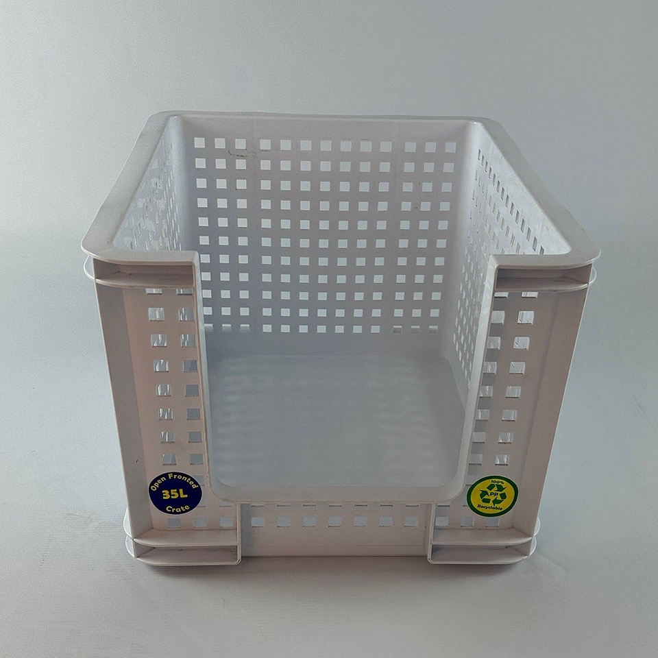 Really Useful Open Fronted Plastic Crate - Solid White - 35L