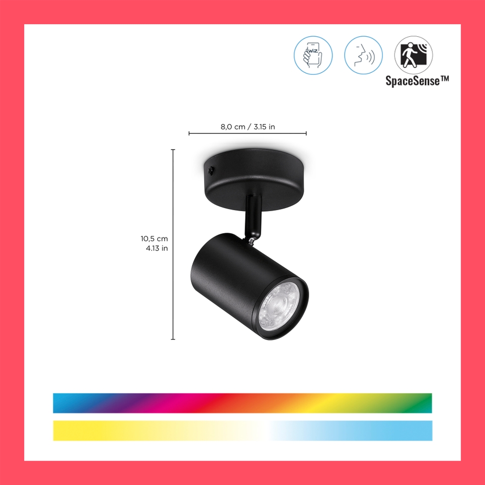 WiZ Smart LED Imageo Single Adjustable Spotlight Colour (Black)