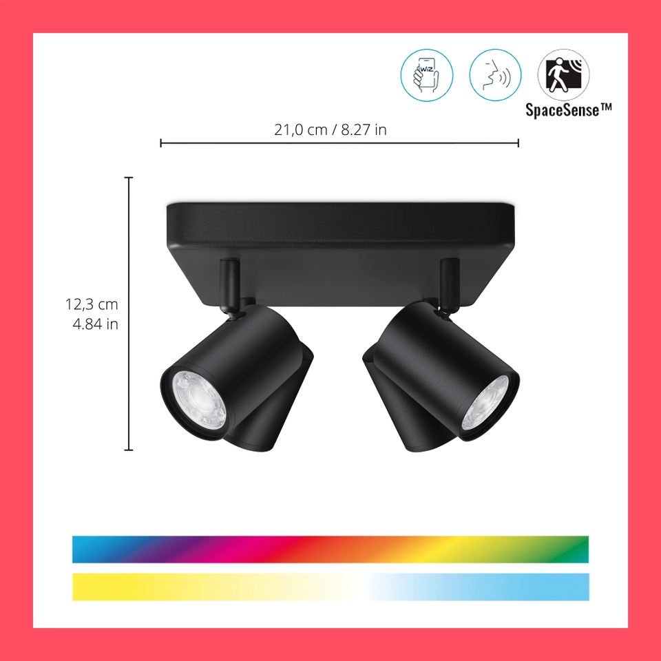 WiZ Smart LED Imageo 4 Lamp Adjustable Colour Spotlight Plate - Black