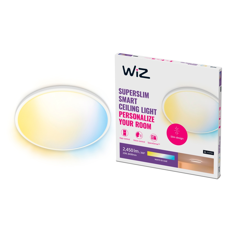 WiZ Smart LED SuperSlim Ceiling Light Tunable White 2450 Lumens - White