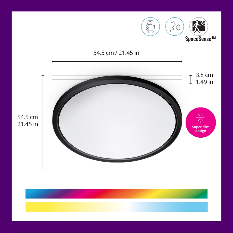 WiZ Smart LED SuperSlim Ceiling Light Colour 2600 Lumens - Black
