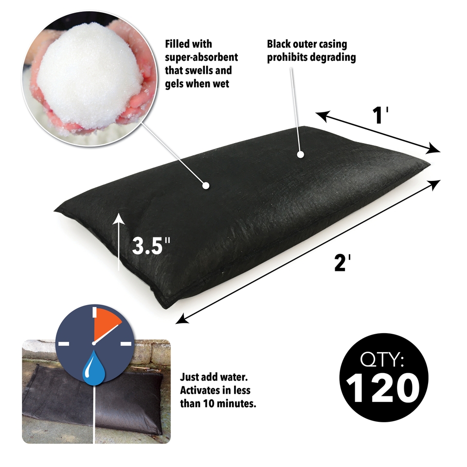 Quick Dam QD1224-120 Water Activated Flood Bags 30cm x 61cm (Pack of 120)