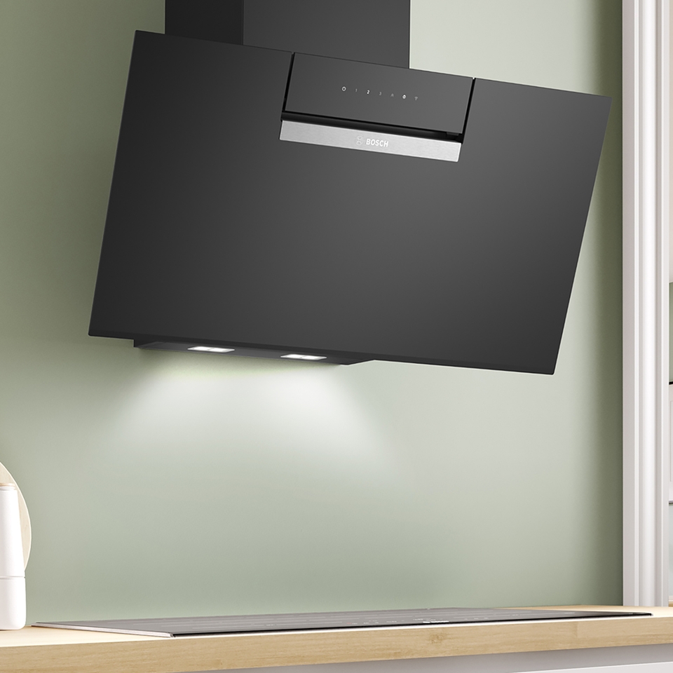 Bosch Serie 2 DWK87EM60B 80cm Angled Chimney Cooker Hood Black Homebase