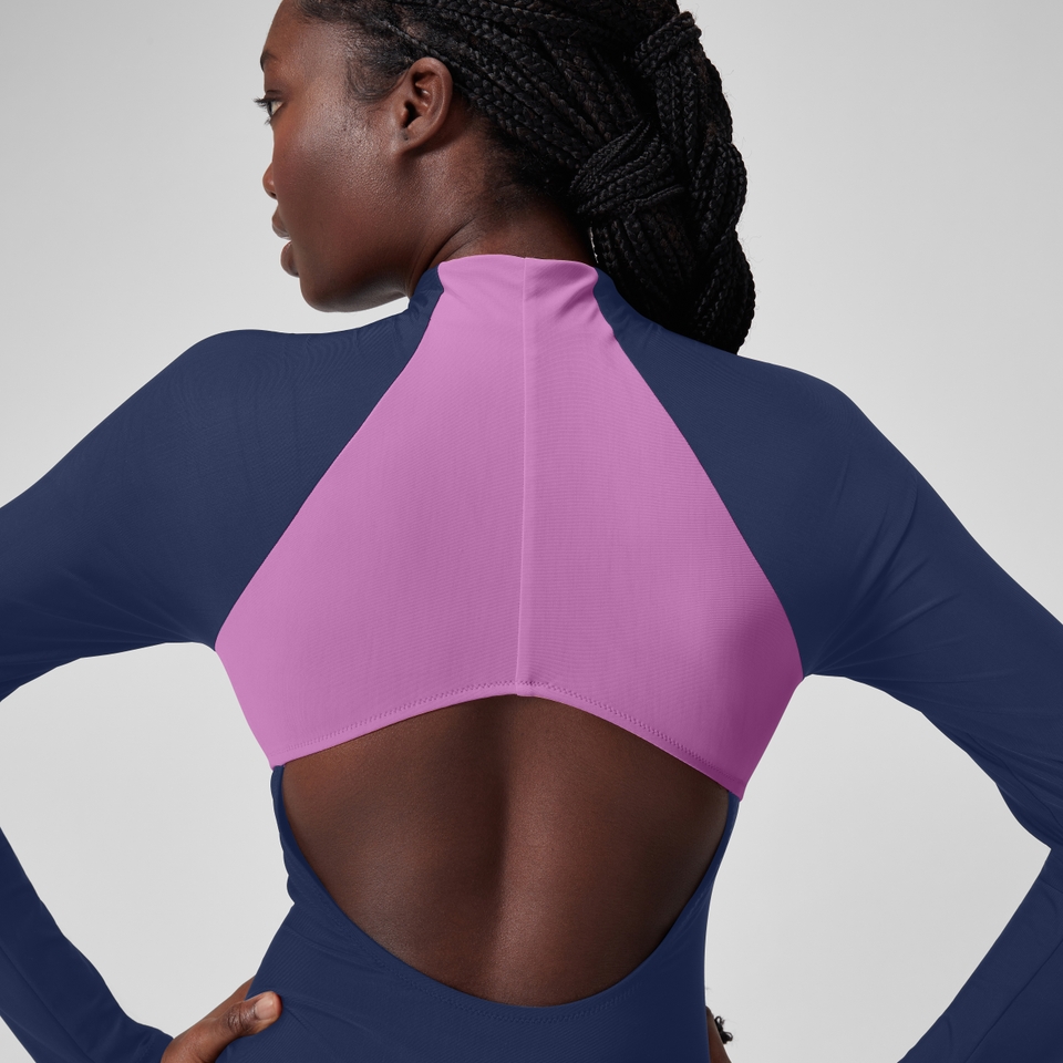 Women's Colourblock Long Sleeve Zip Swimsuit Blue