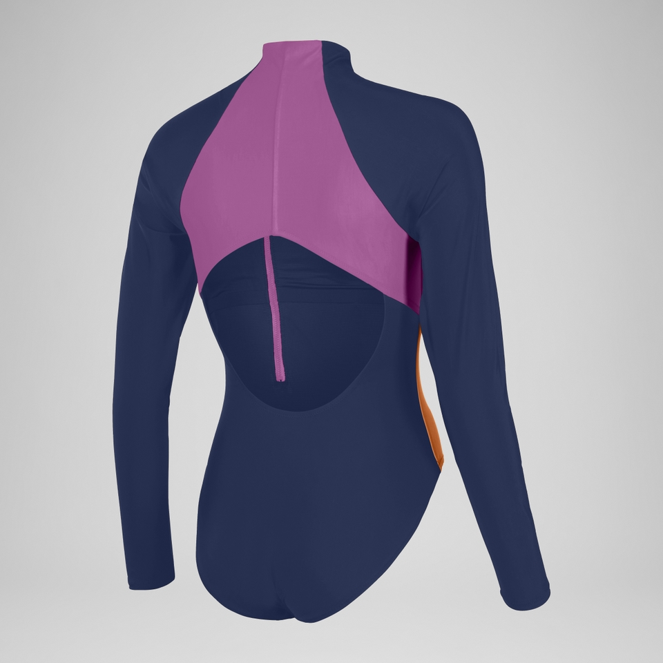 Women's Colourblock Long Sleeve Zip Swimsuit Blue