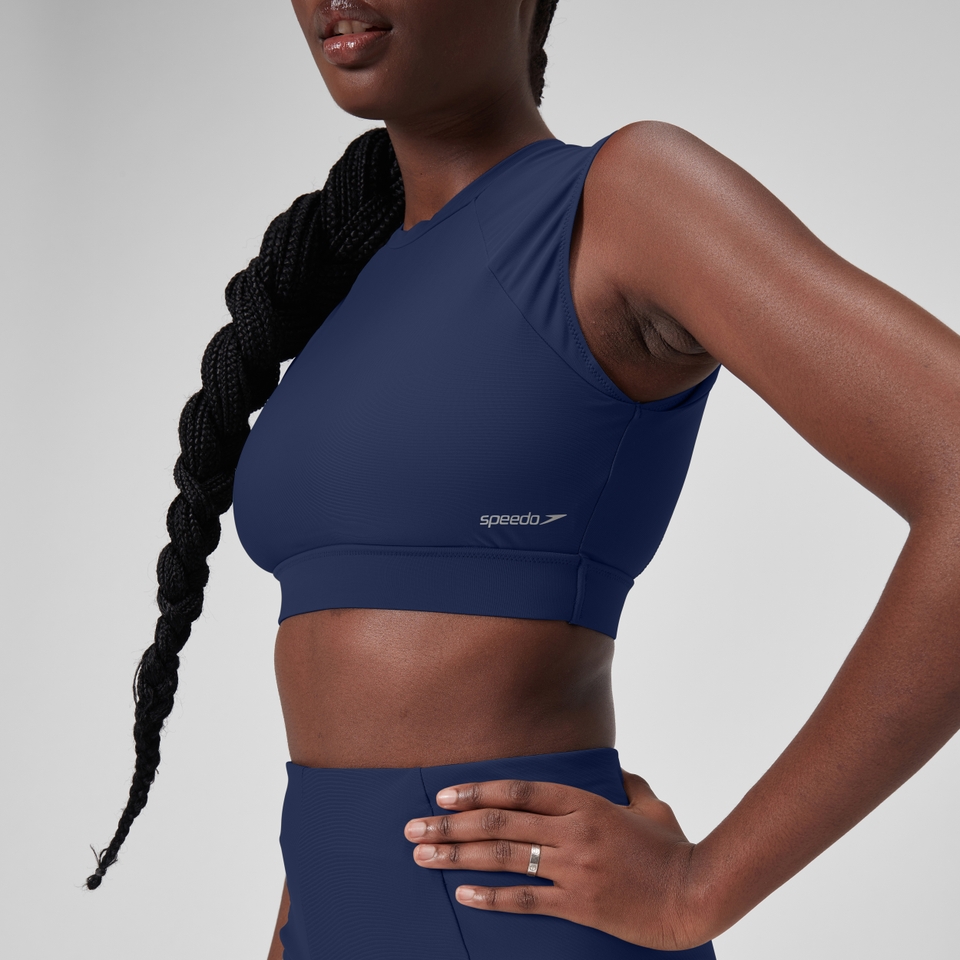Women's Solid Bikini Top with Mesh Blue